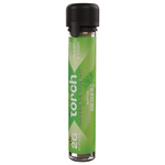 A green cylindrical container with a label displaying 'Honeydew Haze' next to a rolled pre-roll.