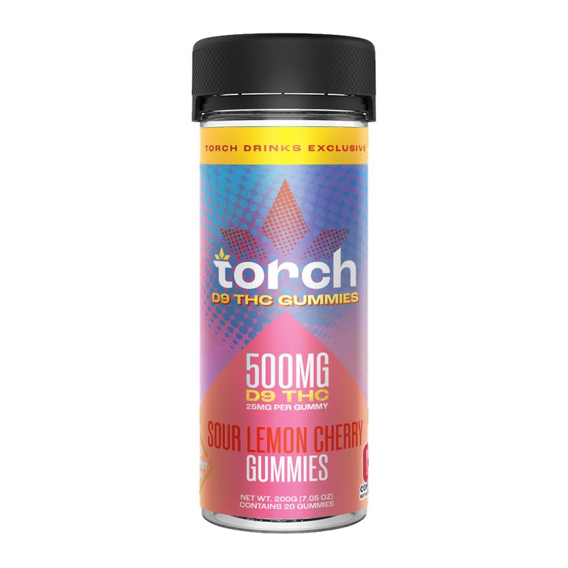 Torch D9 High Potency Sour Lemon Cherry Gummies 20ct 500mg jar
